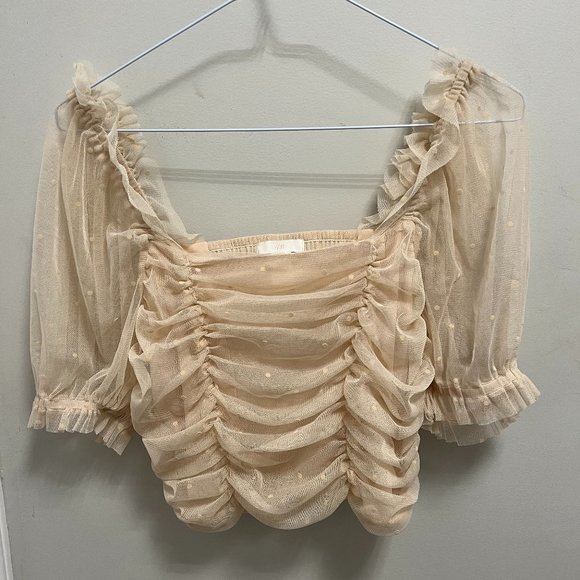 NWOT Puff-sleeved Mesh Top - Picture 2 of 5
